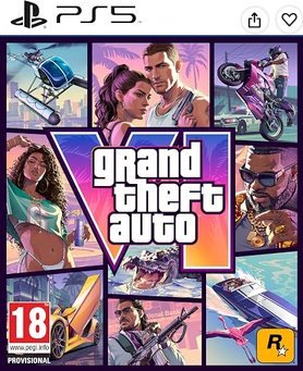 Juego Grand Theft Auto VI para PS5, clasificación 18, texto "PROVISIONAL".